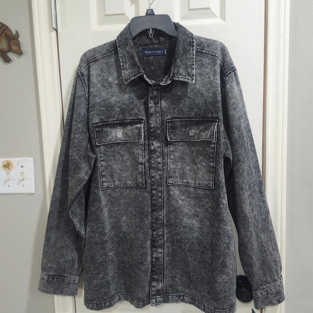 Trinity Coast Mens Acid Wash Denim Shirt Jacket Black Size M NWT